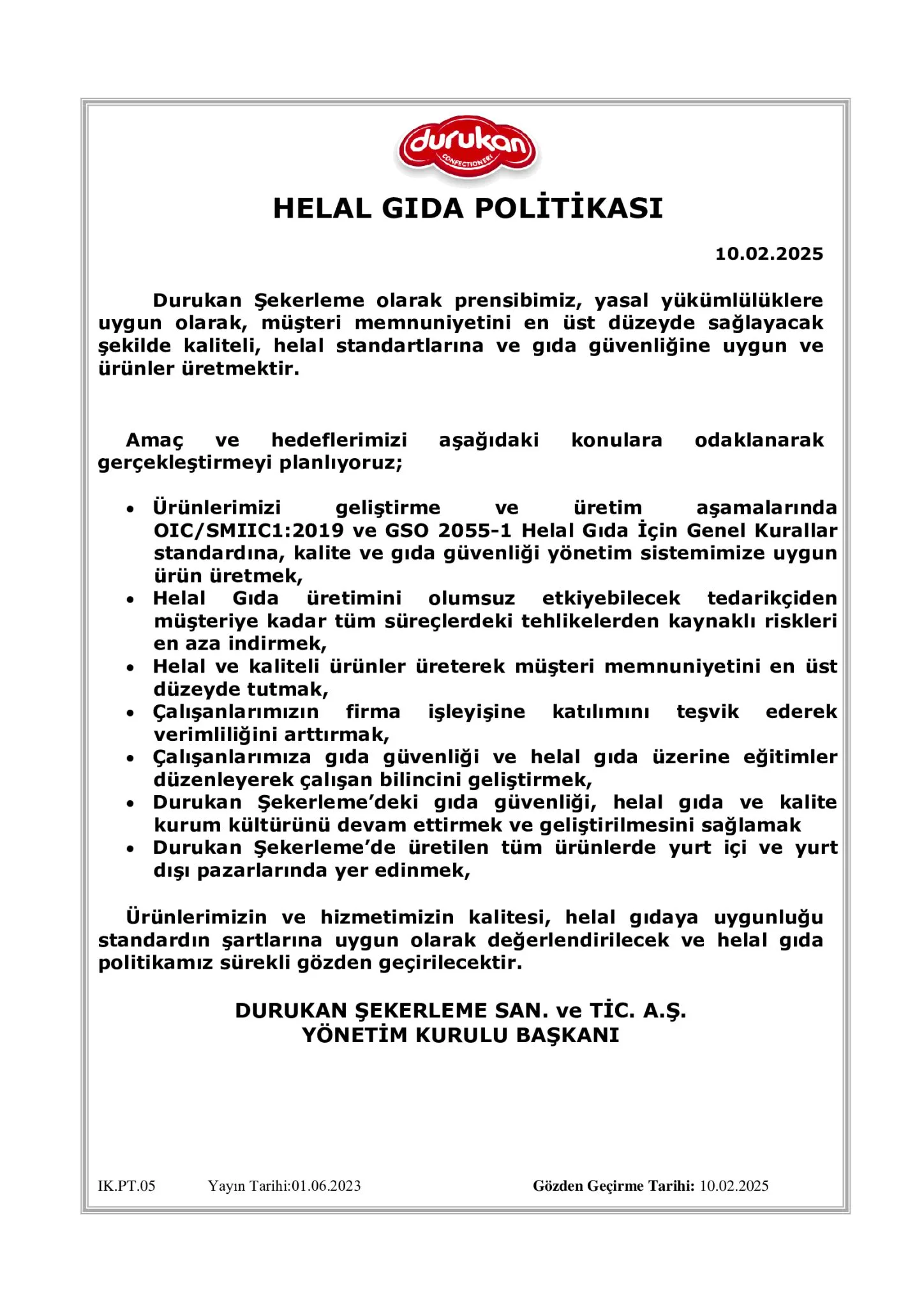 PT.05 Helal Gida Politikasi